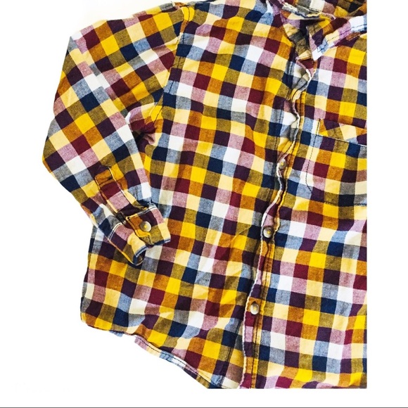 CHEROKEE Plaid Button Down Shirt With Long Sleeves Mustard Yellow Boys Size 5Y - Picture 7 of 10